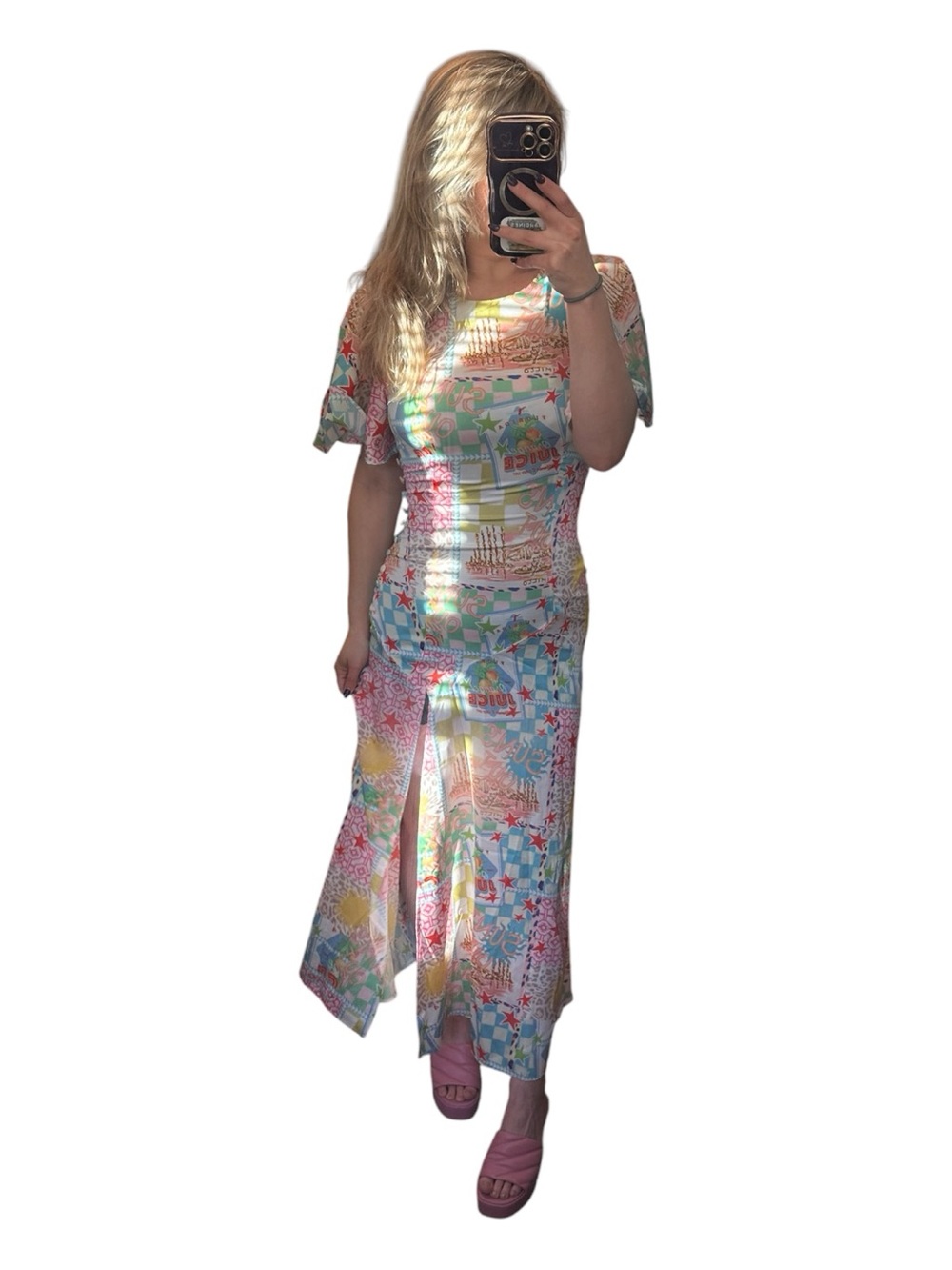 NWT ASOS Multi-Color Florida Themed Patchwork Maxi Dress Size 4 - Picture 9 of 9